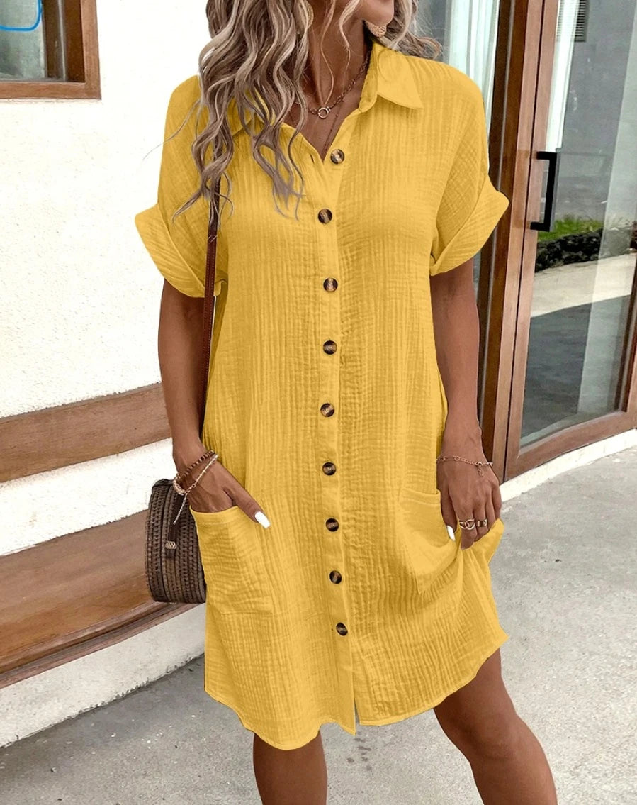 Vestido Camiseiro com Botões e Bolsos