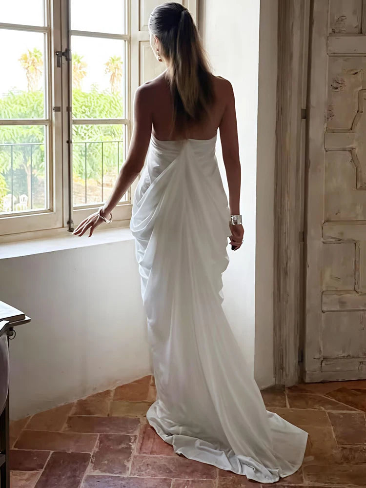 Vestido Longo Halter com Decote Drapeado