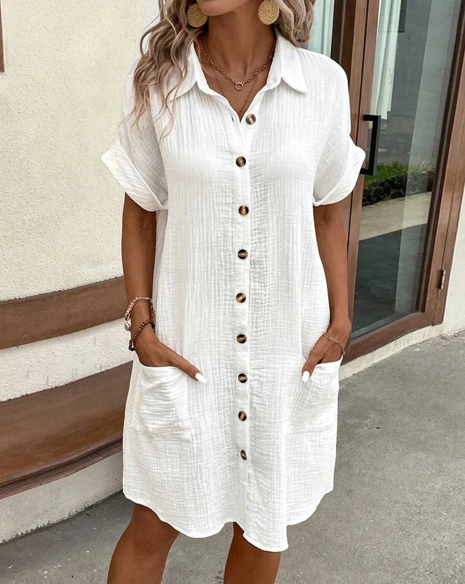 Vestido Camiseiro com Botões e Bolsos