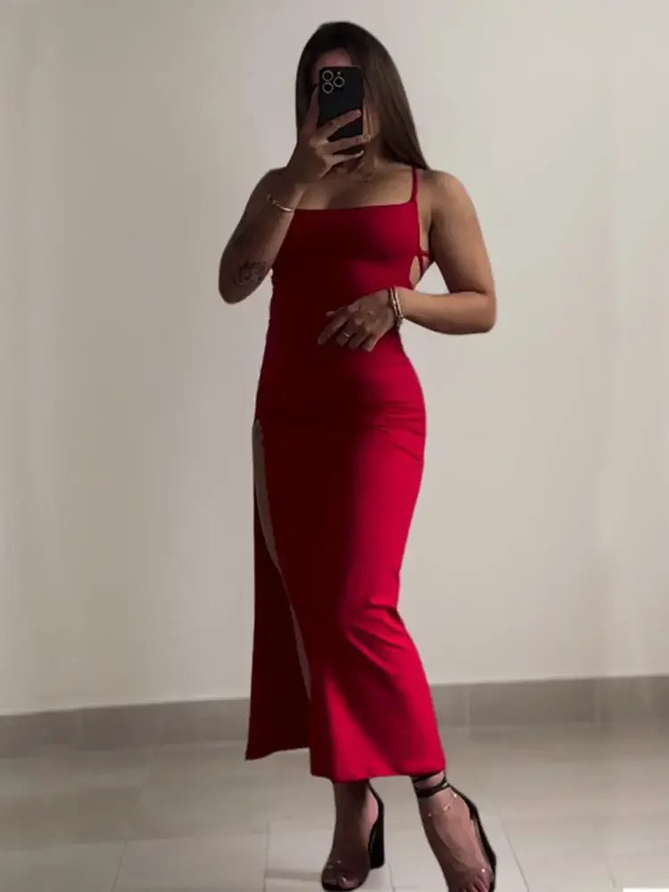 Vestido de Alças com Costas Cruzadas e Racha