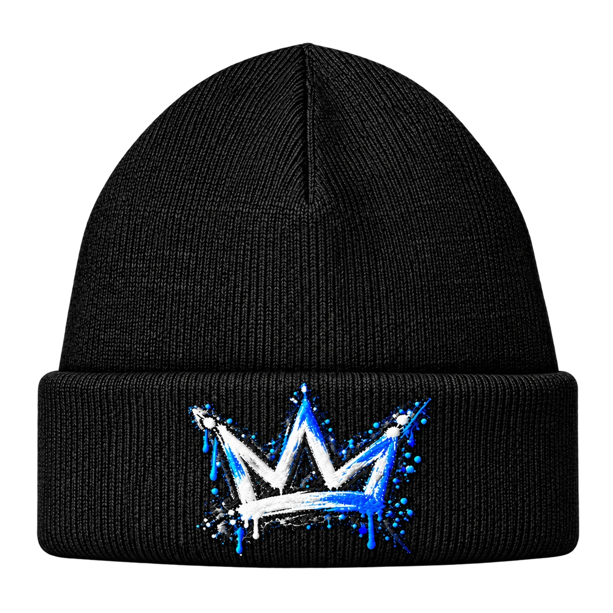 Outra apresentação do gorro preto com coroa azul e branca