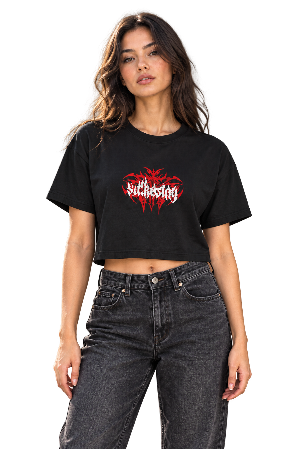 Apresentação — Red Tribal — T-shirt Cropped Preta BluNook