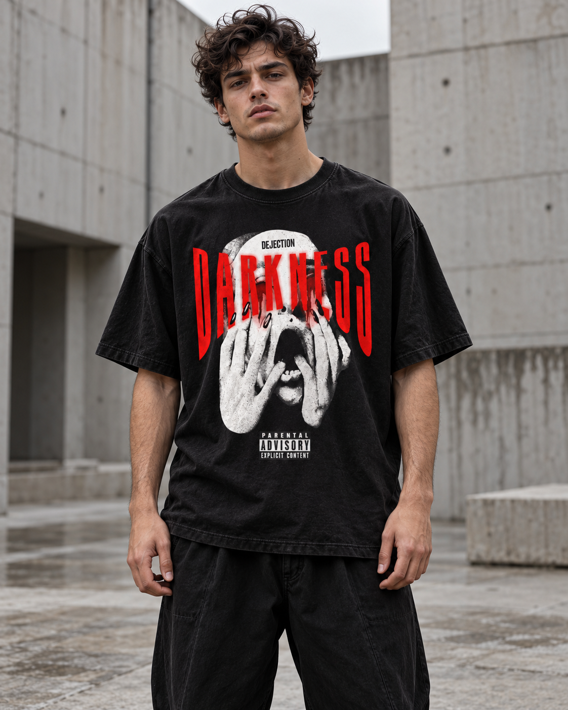 Darkness — T-shirt Preta com Grafismo Vermelho BluNook