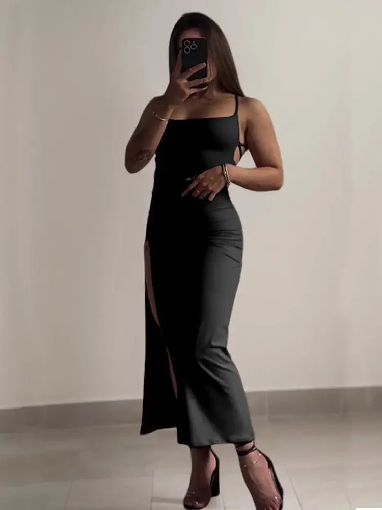 Vestido de Alças com Costas Cruzadas e Racha
