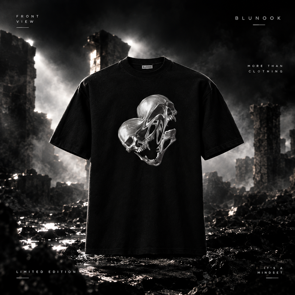 BLUNOOK CHROME SKULL TEE – Dark Streetwear Edition 💀