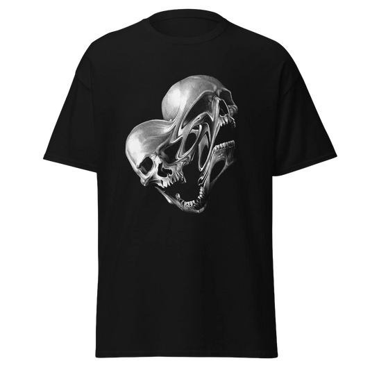 T-shirt preta Chrome Skull com caveira de efeito cromado — BluNook