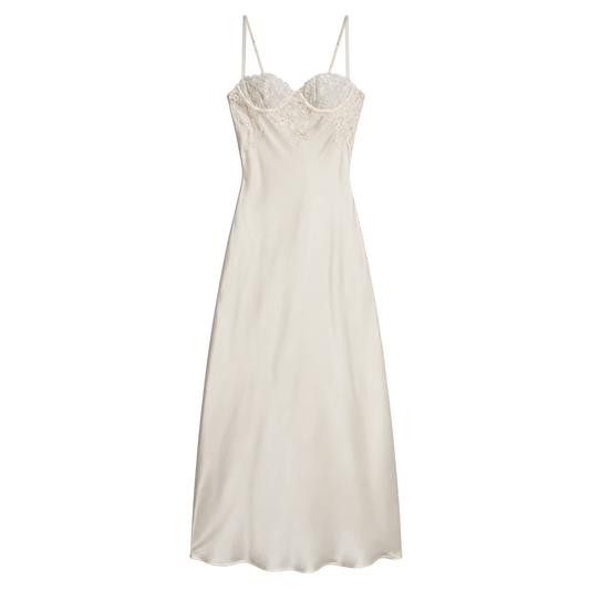 Vestido Acetinado de Alças com Renda — vista principal sem fundo