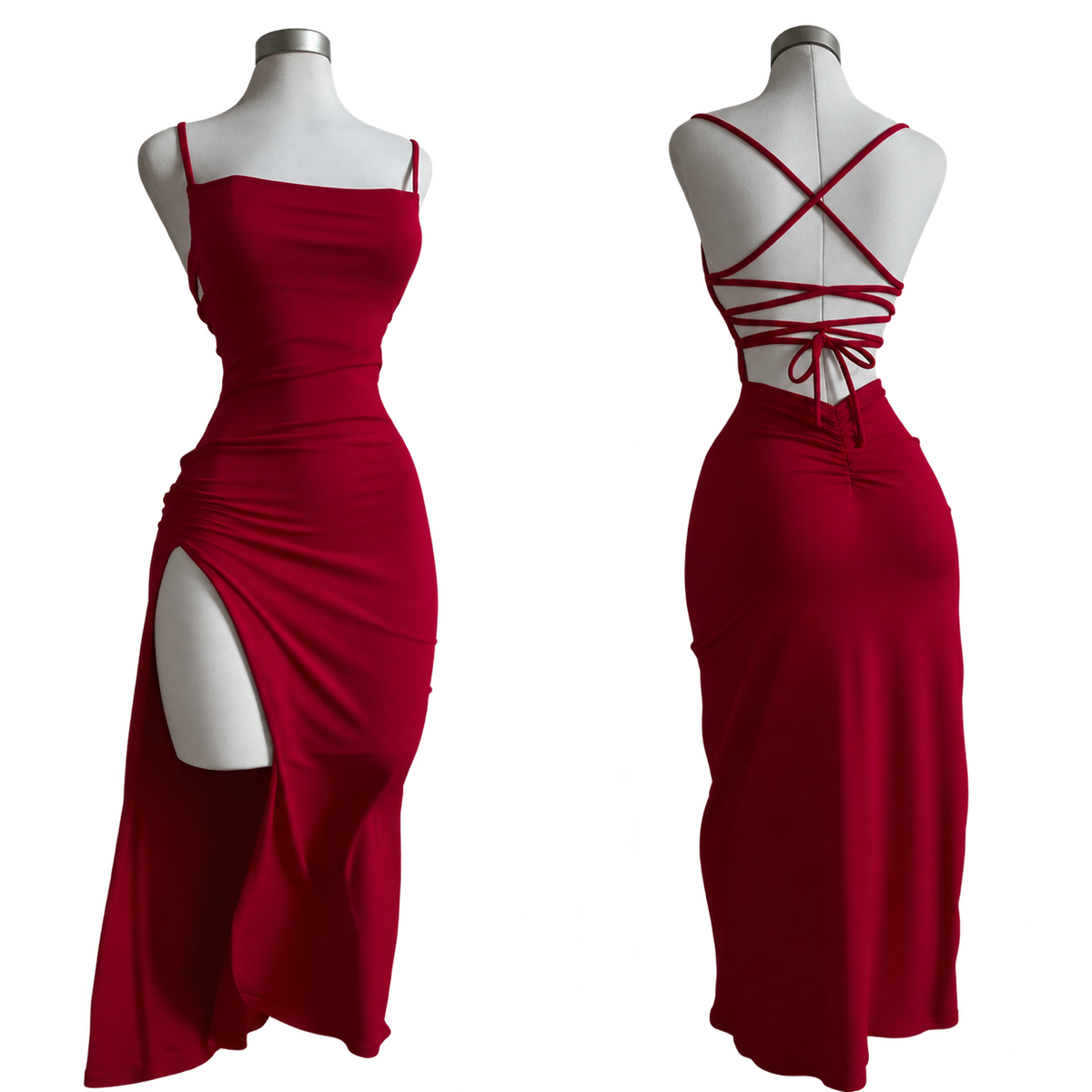 Vestido de Alças com Costas Cruzadas e Racha — vista principal sem fundo