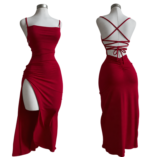 Vestido de Alças com Costas Cruzadas e Racha — vista principal sem fundo