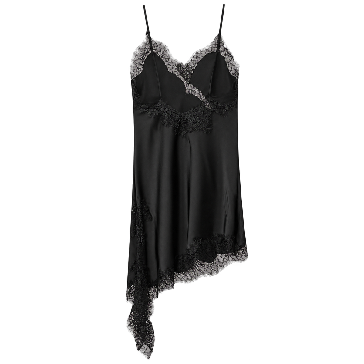 Vestido Curto Acetinado com Renda e Bainha Assimétrica — vista principal sem fundo