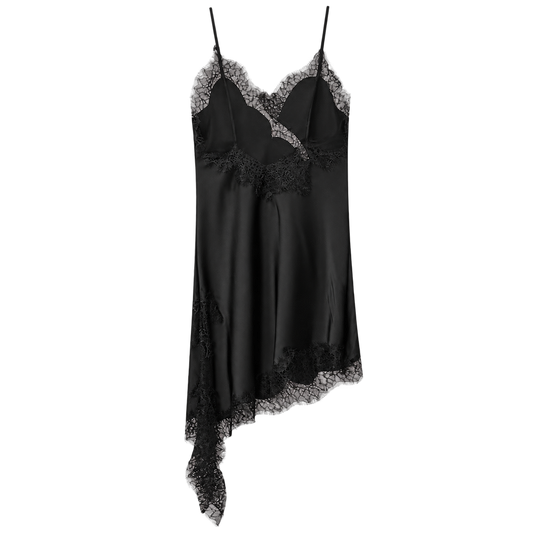 Vestido Curto Acetinado com Renda e Bainha Assimétrica — vista principal sem fundo