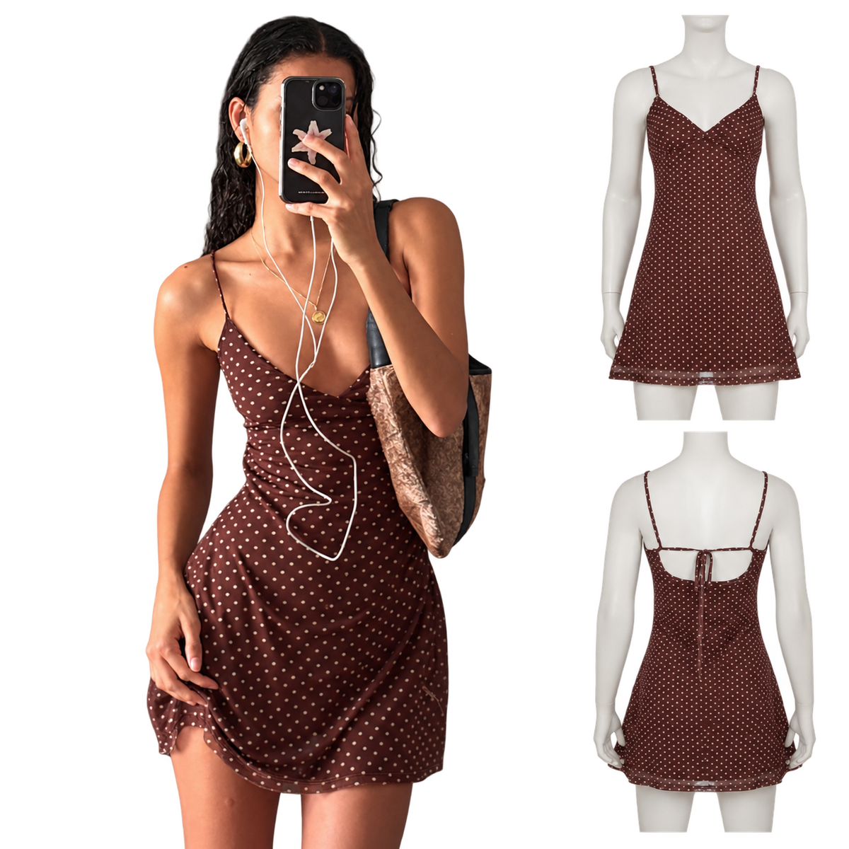 Vestido Curto de Alças com Bolinhas — Estilo Retro — vista principal sem fundo