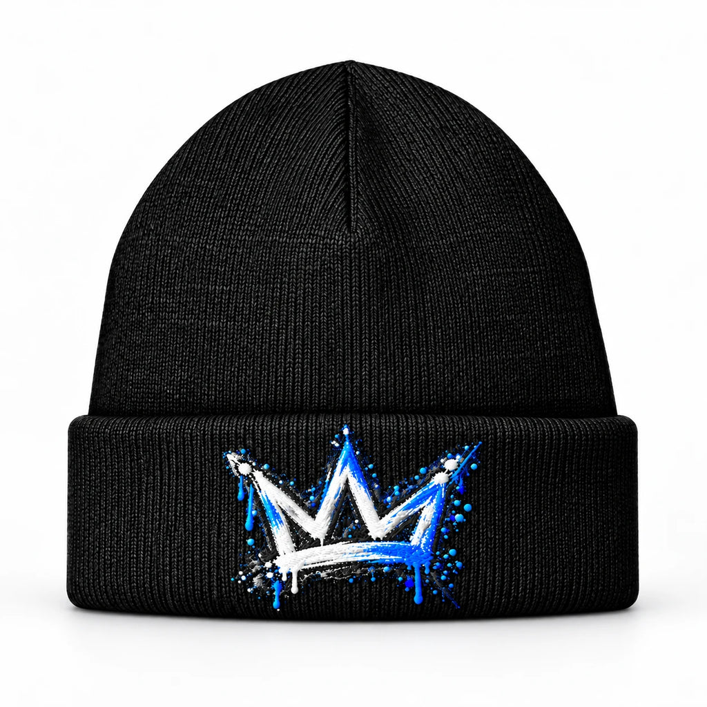 Outra apresentação do gorro preto com coroa azul e branca