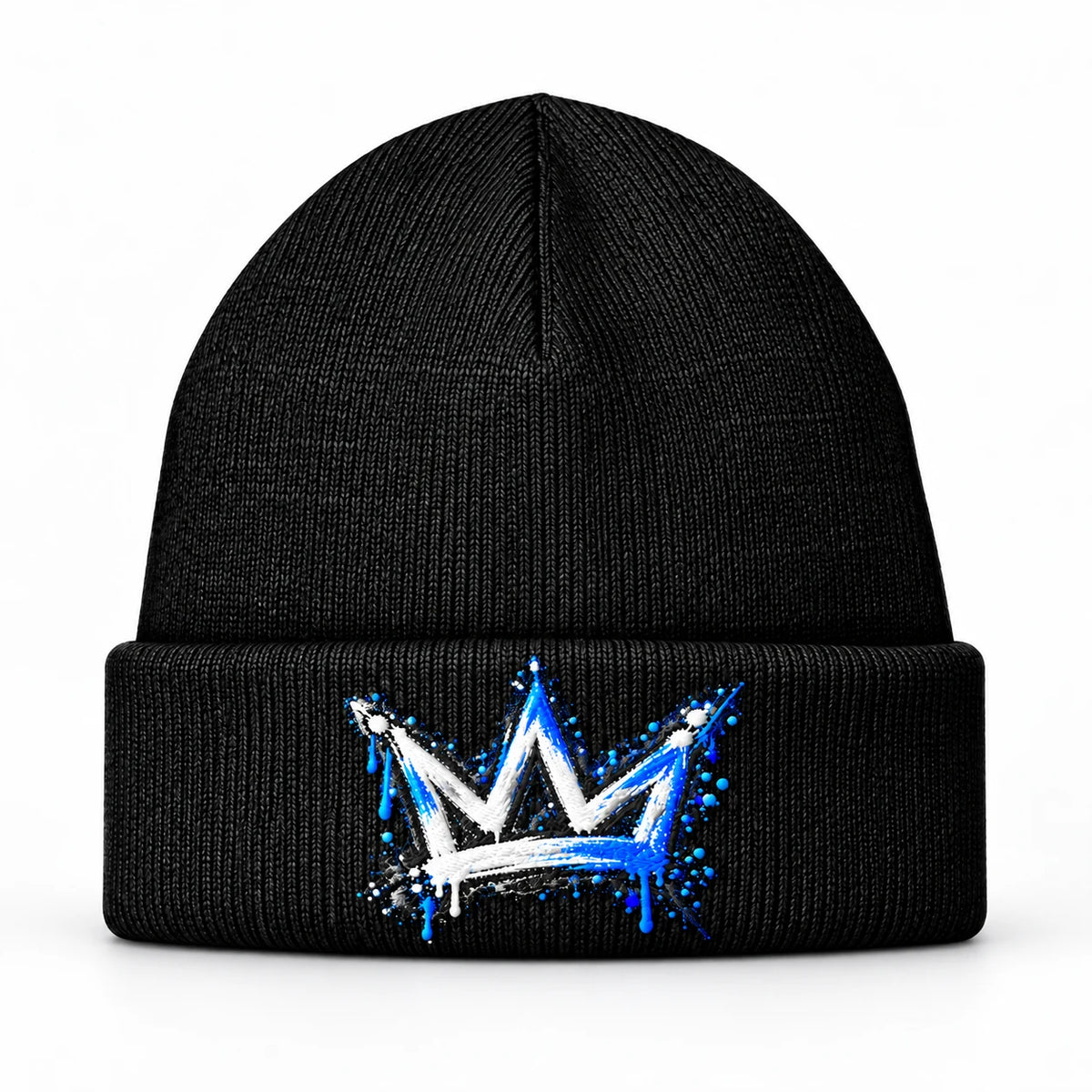 Outra apresentação do gorro preto com coroa azul e branca