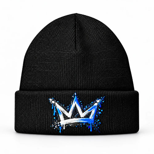 Outra apresentação do gorro preto com coroa azul e branca