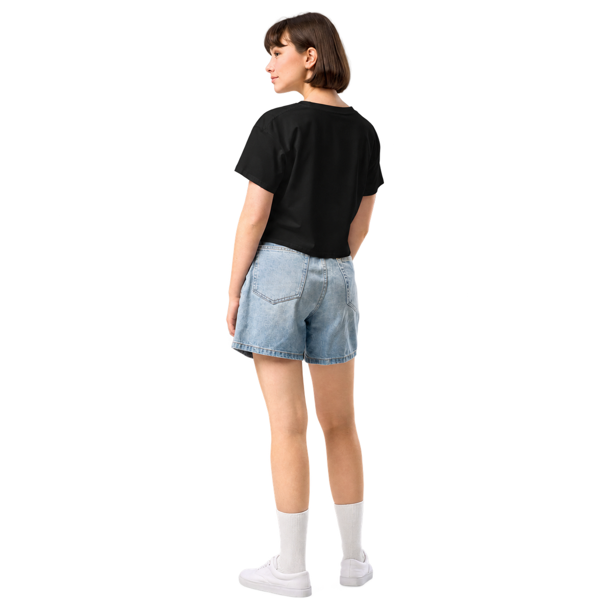 Vista de costas — Red Tribal — T-shirt Cropped Preta BluNook