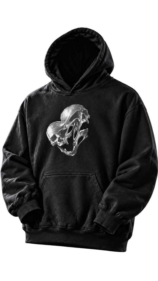 Hoodie preto com caveiras de efeito cromado