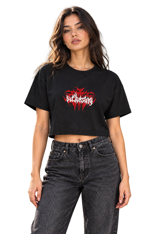Apresentação — Red Tribal — T-shirt Cropped Preta BluNook